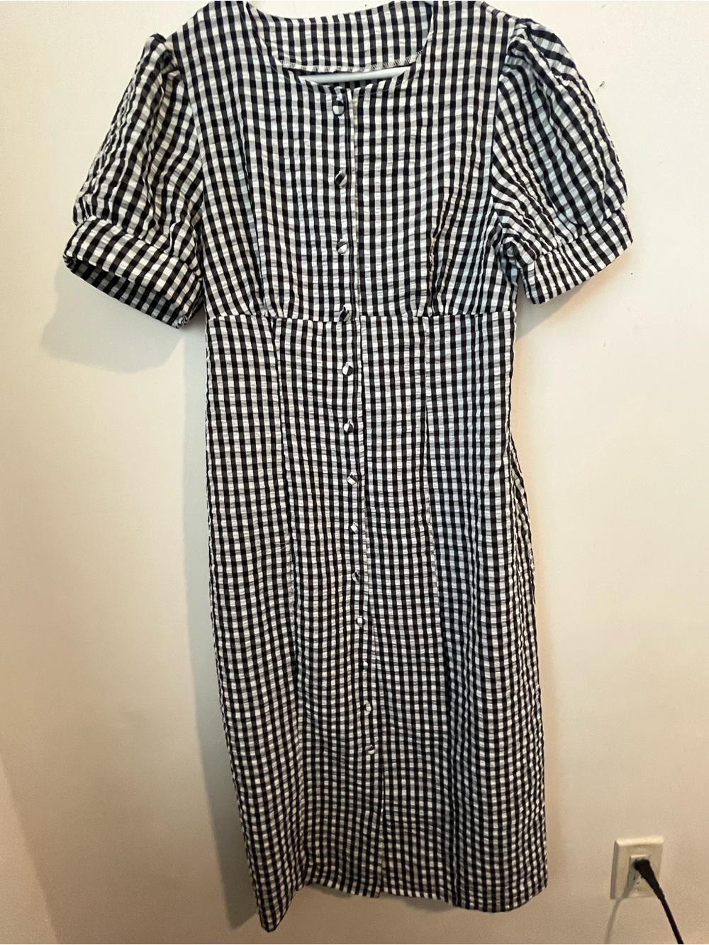 Black and White Gingham Button-Front Women's Dress